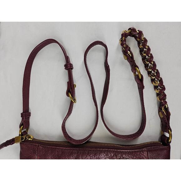 ELLIOTT LUCCA WOMEN'S GWEN BURGANDY PEBBLED LEATHER SHOULDER CROSSBODY BAG - Picture 6 of 15